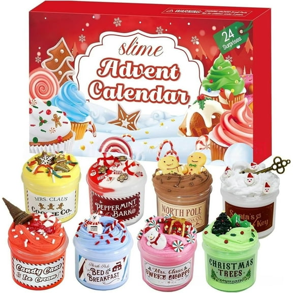 Advent Calendar 2025-24 Days of Slime and Charms Kit - Christmas Countdown Calendars Gifts for Girls Boys Kids Teens Toddlers