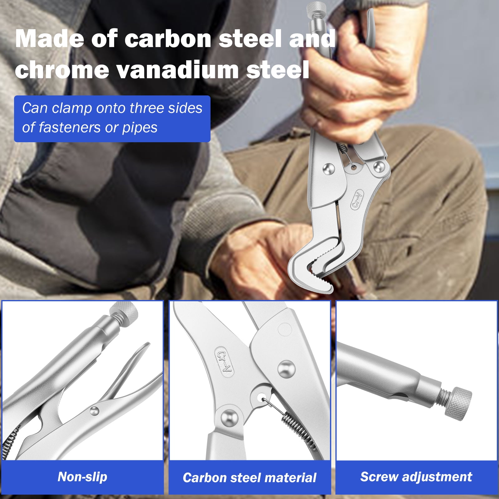 Sutowe 2Pcs 8 Inch Parrot Nose Pliers Hand Tool 6 to 32mm Adjustable Carbon Steel Curved Jaw Locking Pliers for Woodworking