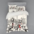 thumbnail image 2 of Music Duvet Cover Set, Jazz Men Band Playing Beats in New York at Night Retro Style Illustration Print, Bedding Set with Shams and Fitted Sheet, 3 Sizes, by Ambesonne, 2 of 3