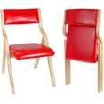 thumbnail image 4 of Natural Beechwood Solid Wood Folding Chair Armless with Vinyl Padded Seat Back for Home Dining Desk 2Set Red, 4 of 8