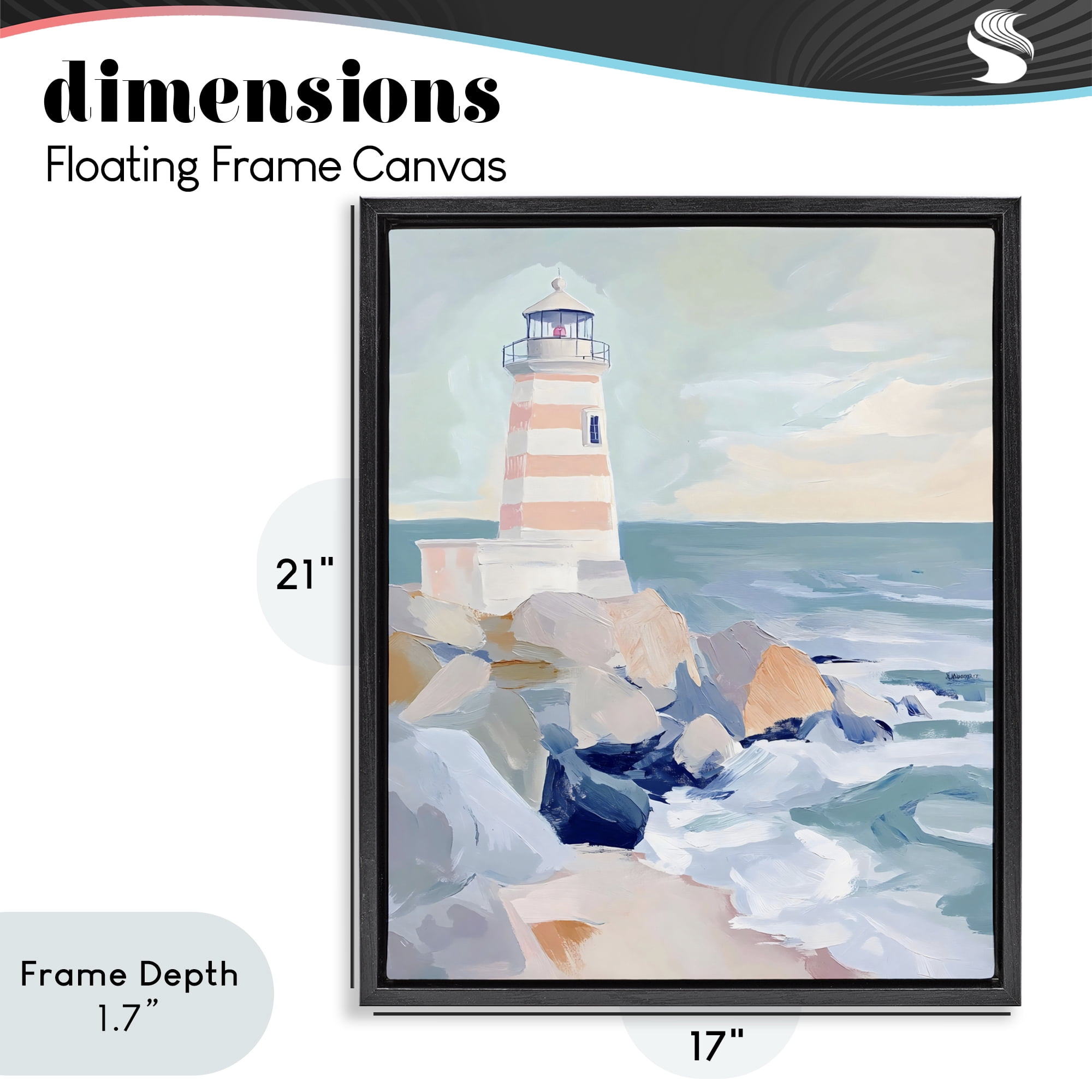 Stupell Industries Coastal Lighthouse in Pastels Black Framed Floater Canvas Wall Art, design by Creative Studio