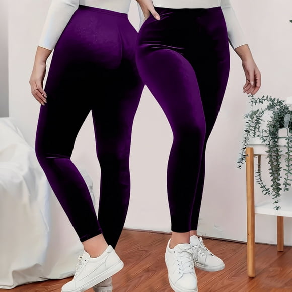 Karight Women's High Waist Velvet Elastic Leggings Velvet Warm Yoga Pants Buttery Soft Velour Leggings