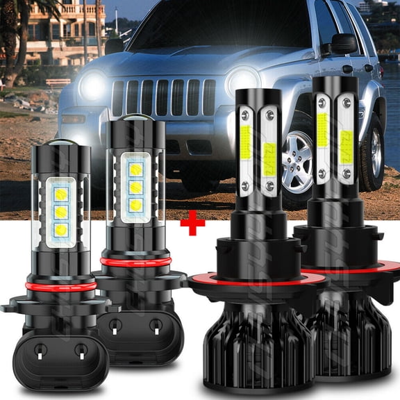 For Jeep Liberty 2008-2012 LED headlights 9008 Hi / Low  9145 Fog Light Super White 6000K