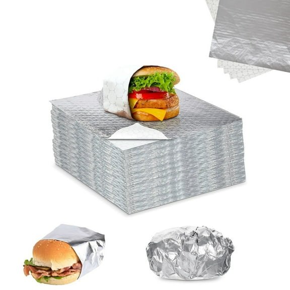 100pcs Pre-Cut Foil Paper,QZS Greaseproof Food Wrapping Paper,Hot Dogs Wrap Sheets,Waterproof Foil Sandwich Wrap Sheets for Indoor and Outdoor