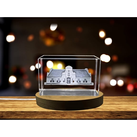 Exquisite 3D Engraved Crystal Showcasing Iconic Cape Dutch Architecture of South Africa A&B Crystal Collection