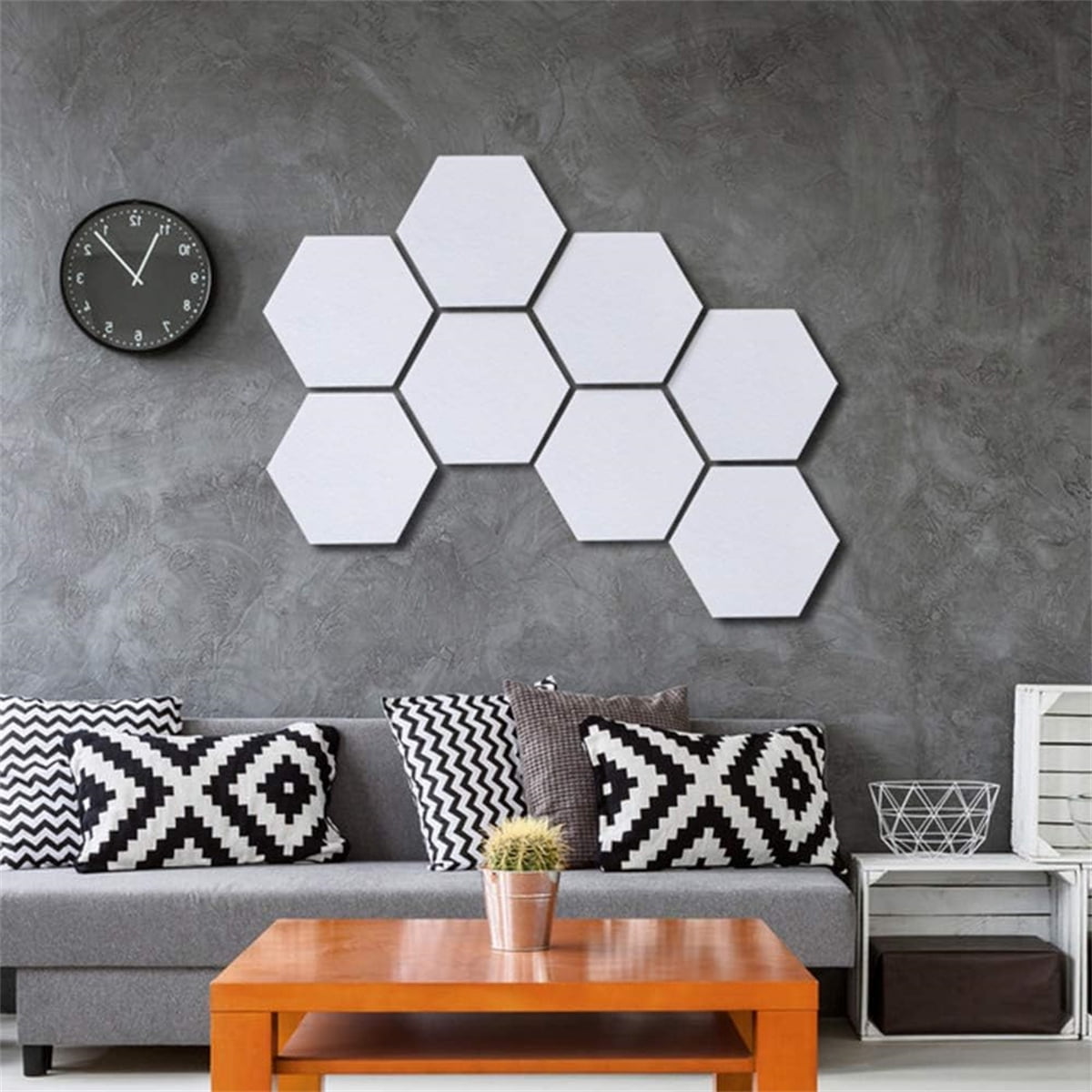 Bexikou 6 Pcs Hexagon Felt Board Tiles, Self Adhesive Wall Pin Bulletin Board with 200 Pcs Push Pins for Photos Memos Home Office Decor, White