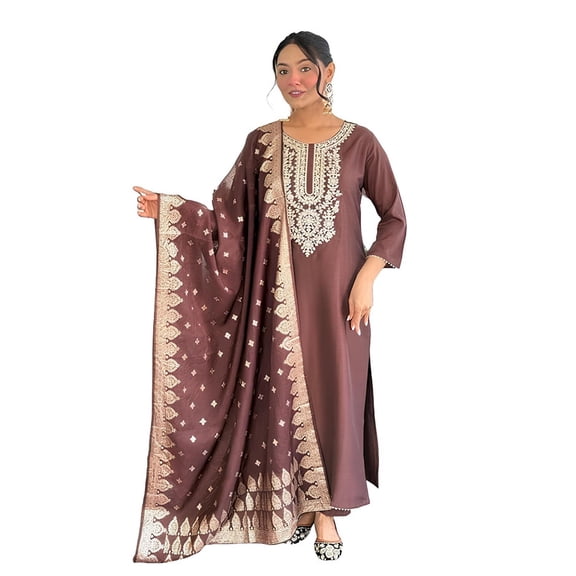 KLOSIA Women Rayon Solid Embroidery Kurta Set with Dupatta - Indian Ethnic Traditional Wear Kurta Set