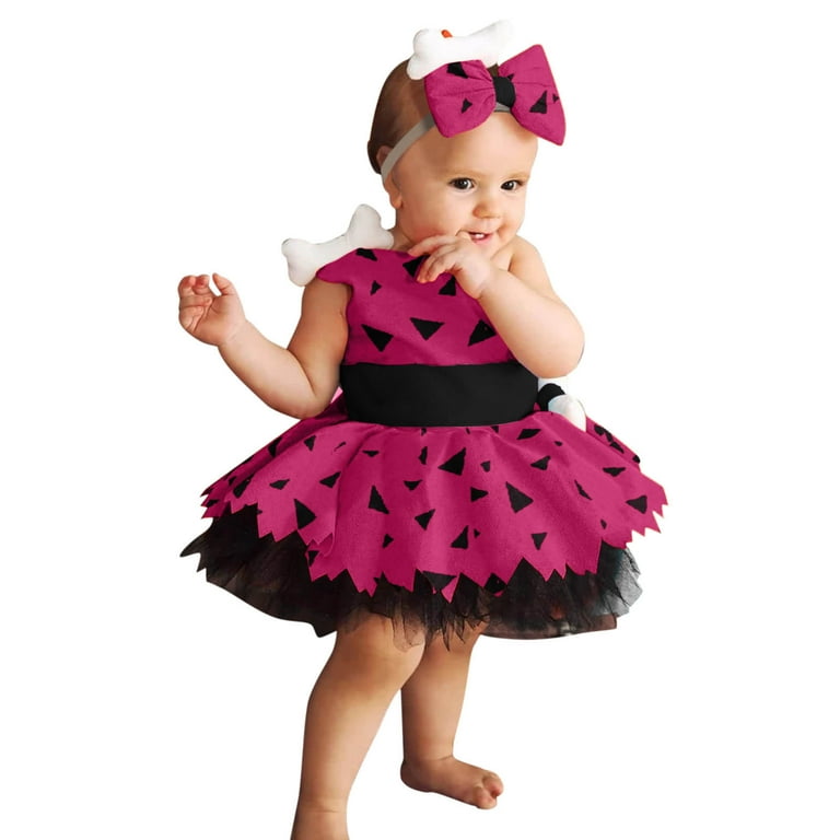 Riforla Toddler Kids Caveman Baby Girls Boys Dog Bones Historical Cavegirl Mesh Tulle Dress with Hairbands Princess Outfits Hot Pink 70 6 12 Months Walmart