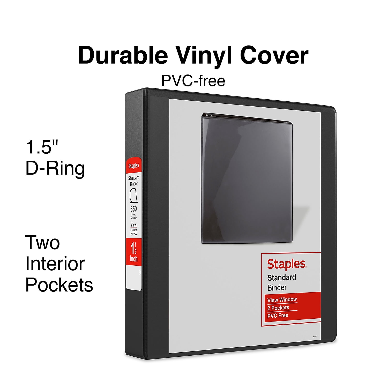 Staples Standard 1 1/2' 3-Ring View Binder Black (26437-CC) 55398/26437