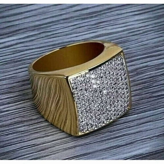 Aishvi Jewels 2Ct Round Cut Simulated Diamond Cluster Men's Engagement Ring 14k Yellow Gold Plated Silver For Him