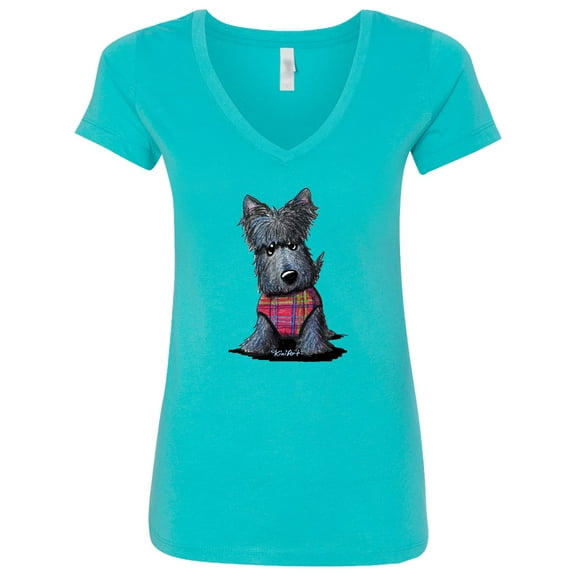 Inktastic Scottie Dog in Plaid Women's V-Neck T-Shirt