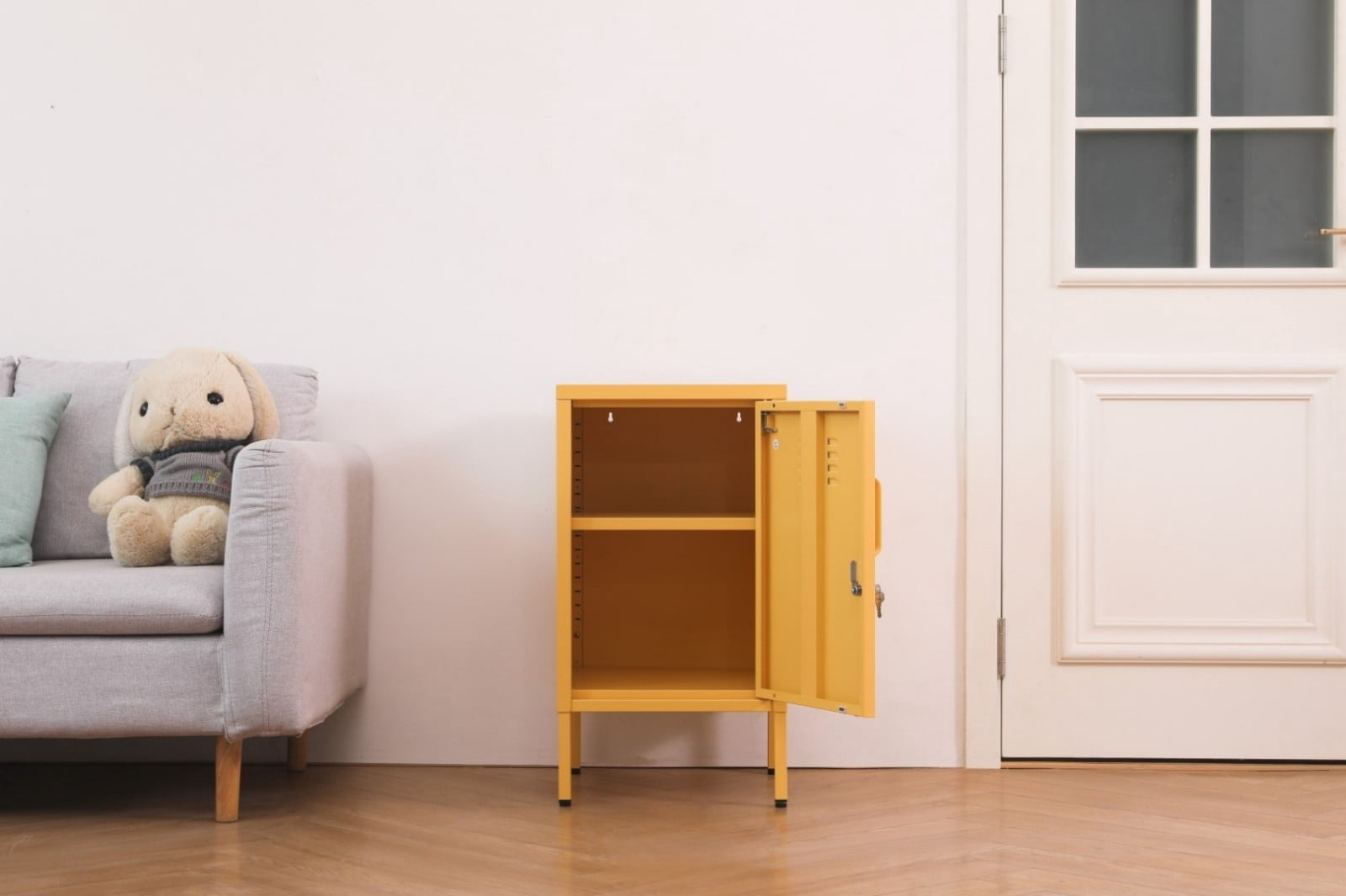 27.17"H Metal Storage Cabinet with Lock, Steel Organizer with Adjustable Shelf, Secure Freestanding Cabinet for Home Office Use, Yellow