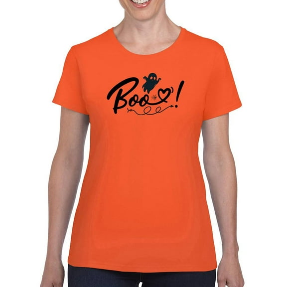 Boo. Cute Little Ghost And Heart T-Shirt Women -Image by Shutterstock, Female 3X-Large