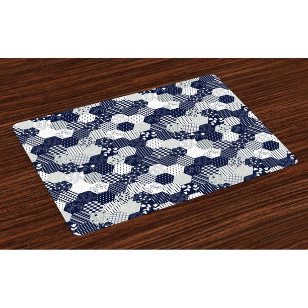 Navy Blue Placemats Set of 4 Octagon Patchwork Style Pattern Image with