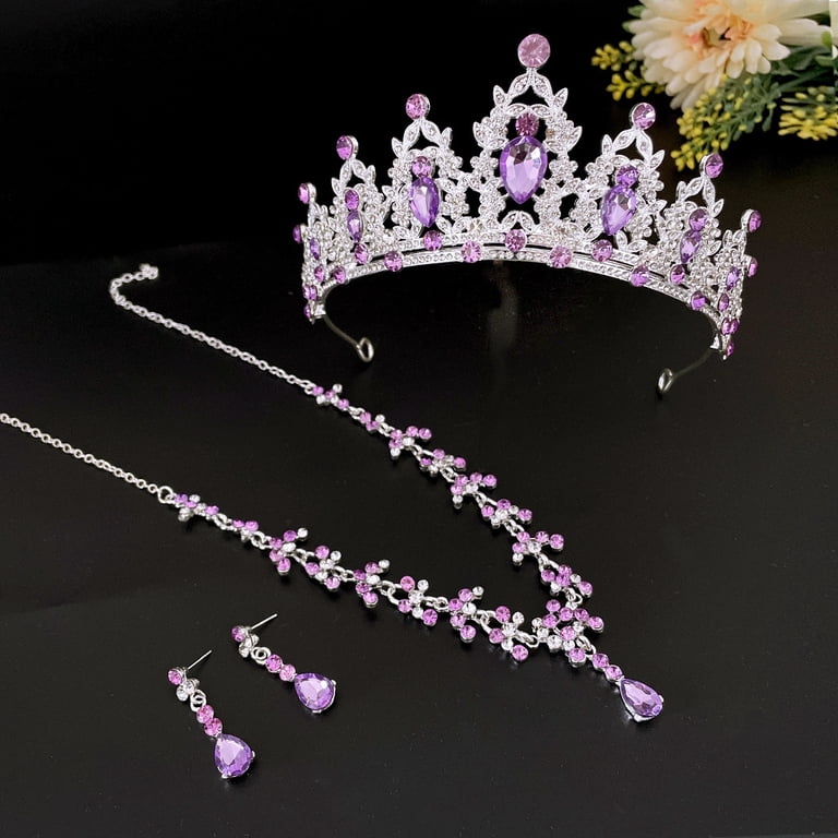 Crown Earring Necklace 3 Piece Set Shiny Rhinestone Alloy  display picture 3