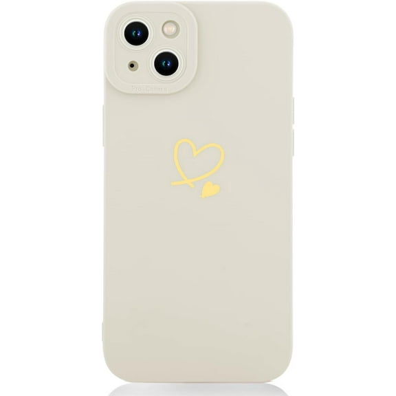 Compatible iPhone 14 6.1" 2022 Silicone Case for Women,Gold Size Heart Pattern Design Soft Liquid Silicone Shockproof Case, Side Cute Heart Pattern Slim Case for Ladies Girls(White)