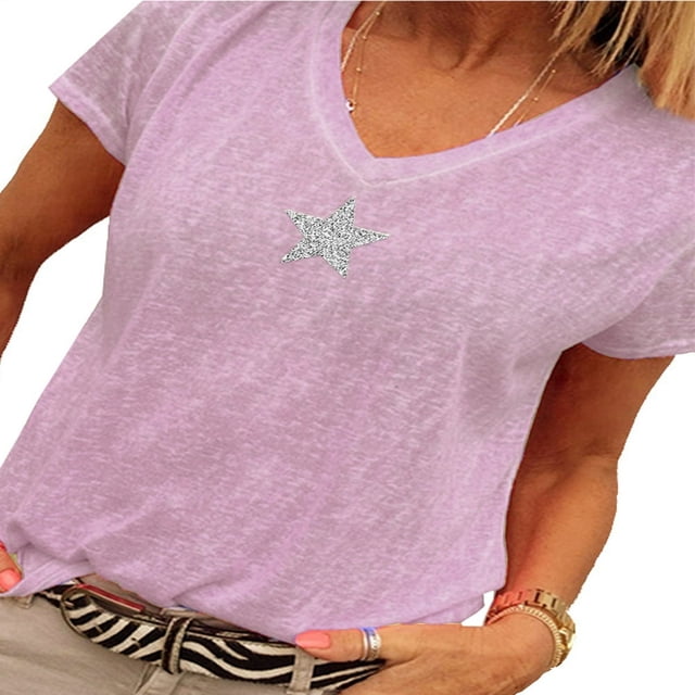 Womens Plus Size Short Sleeve V-Neck Tops