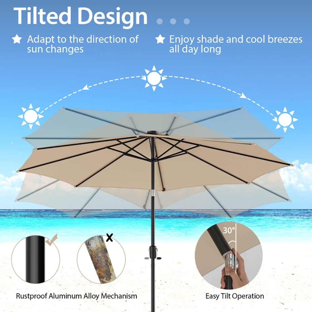 Aimee Lii 10 Feet Patio Umbrella with 112 Solar Lights and Crank Handle, Sunbrella Patio Umbrellas, Beige Aimee Lii 10 Feet Patio Umbrella with 112 Solar Lights and Crank Handle, Sunbrella Patio Umbrellas, Beige