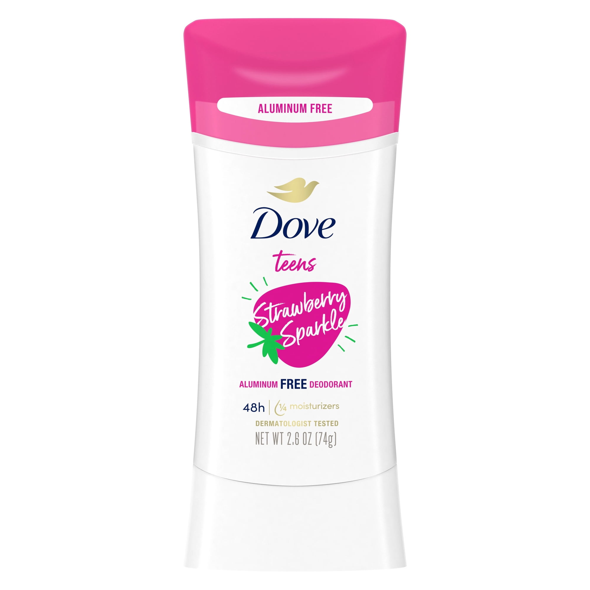 Dove Teens Deodorant Stick For Gentle Underarm Care Strawberry Sparkle 48-Hour Odor Protection And Aluminum Free Deodorant, 2.6 oz