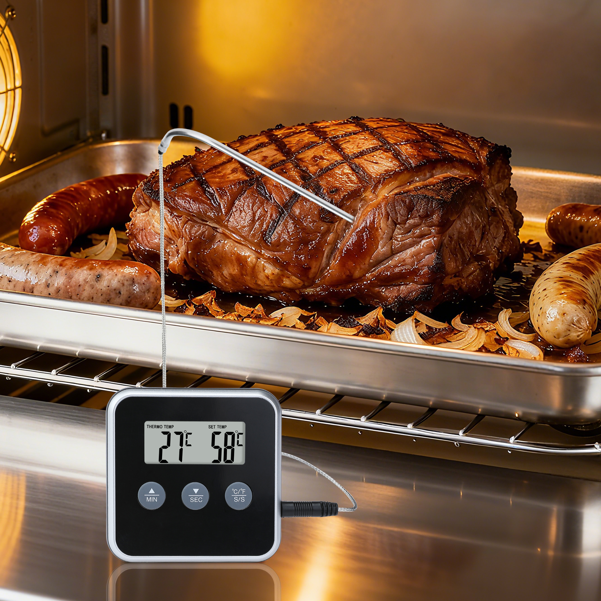 Unique Bargains Digital Meat Instant Read Cooking Thermometer Black