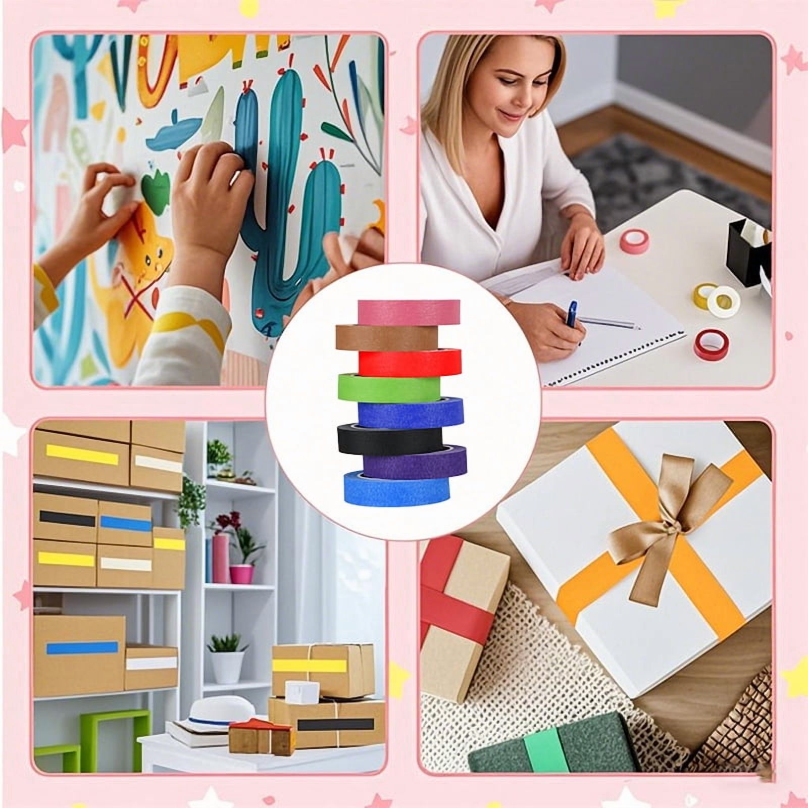 8 Rolls Colored Masking Tape Rainbow Colors Painters Tape Colorful Craft Art Paper Tape for Kids Labeling Arts Crafts DIY Decorative Coding Decoration Teaching Supplies