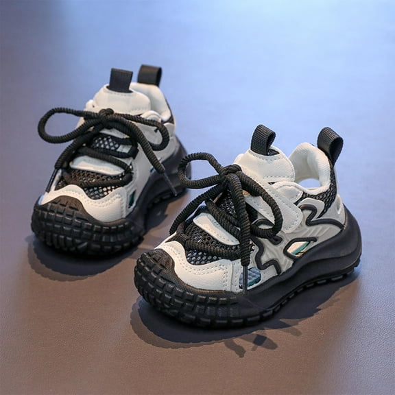 CYRBOKO Girls Sneakers, Casual Lace Up Cut-out Breathable Running Shoes Black Size 5-5.5 T