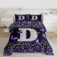 thumbnail image 4 of Feelyou Initial D Letter Bedding Comforter Set, Sequin Print Monogrammed Twin Comforter Sets, Dreamy Purple Butterfly Reversible Bedding Set, Ultra Soft Bedroom Decor, 2 Pieces, 4 of 8