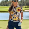 thumbnail image 3 of COEQINE Women 1/4 Zip Golf Shirts Quick Dry Fit Soft Workout Golf Tops Sunflower and Cow Spot Print Short Sleeve Polo Shirts Lightweight Moisture Wicking Sportswear, L, 3 of 7