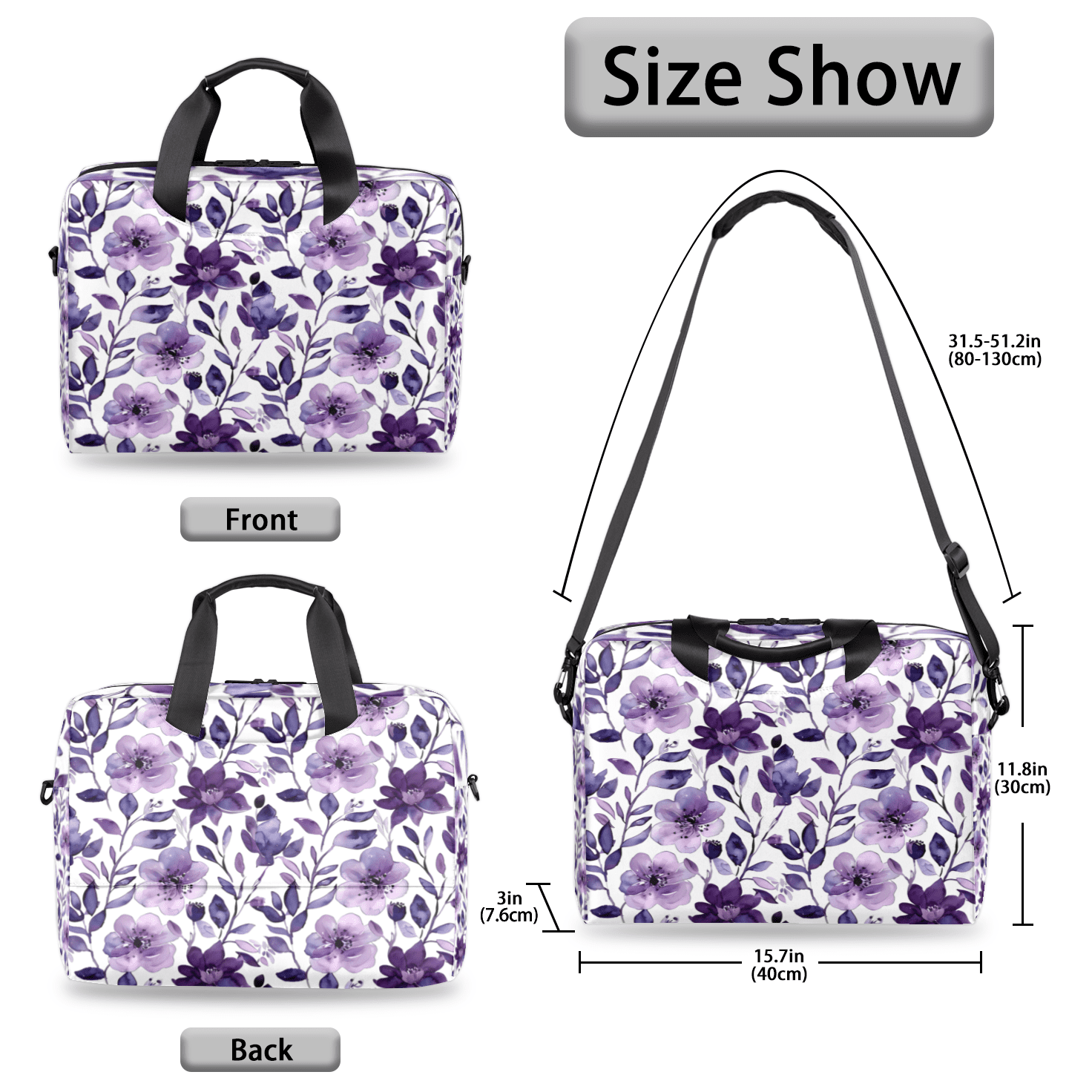 Herdesigns Flower Purple Laptop Bag for Women Men, Computer Case Briefcase Messenger Bags, 15-15.6 inch Laptop Sleeve Shoulder Bag