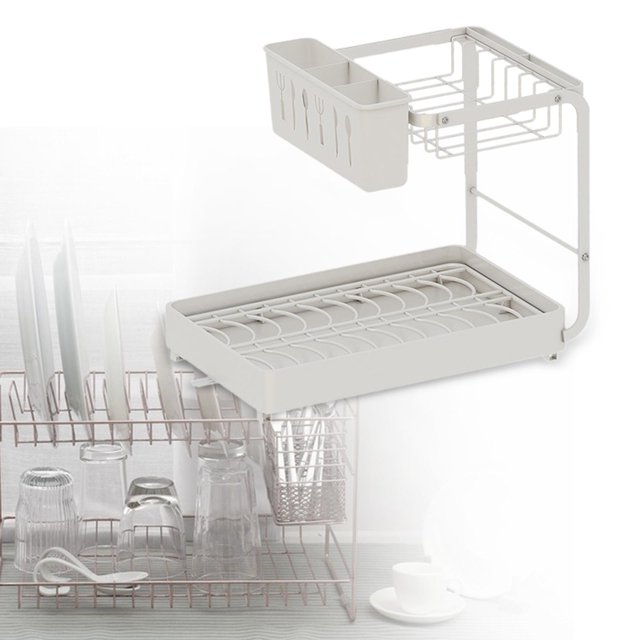 Escurridor de platos para encimera de cocina Escurridor de platos con soporte para cubiertos Soporte para cubiertos Escurridor multiusos Bandeja escurridora de platos