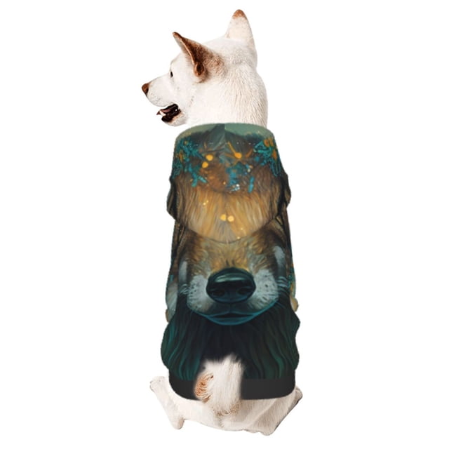 Fotbe Vintage Pattern Fox Sudadera con Estampado para Perros Pequeños – Suéter con Capucha para Mascotas, Tela Suave de Forro Polar con Bolsillo-Medium