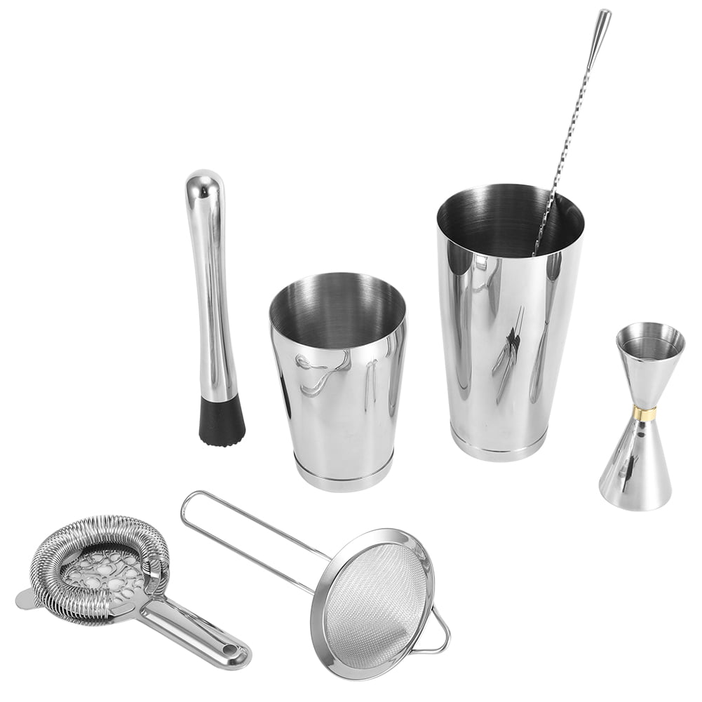 Spoon & 2x WEIGHTED Tin Bar Kit 5 Piece BOSTON SHAKER SET Strainer Muddler 