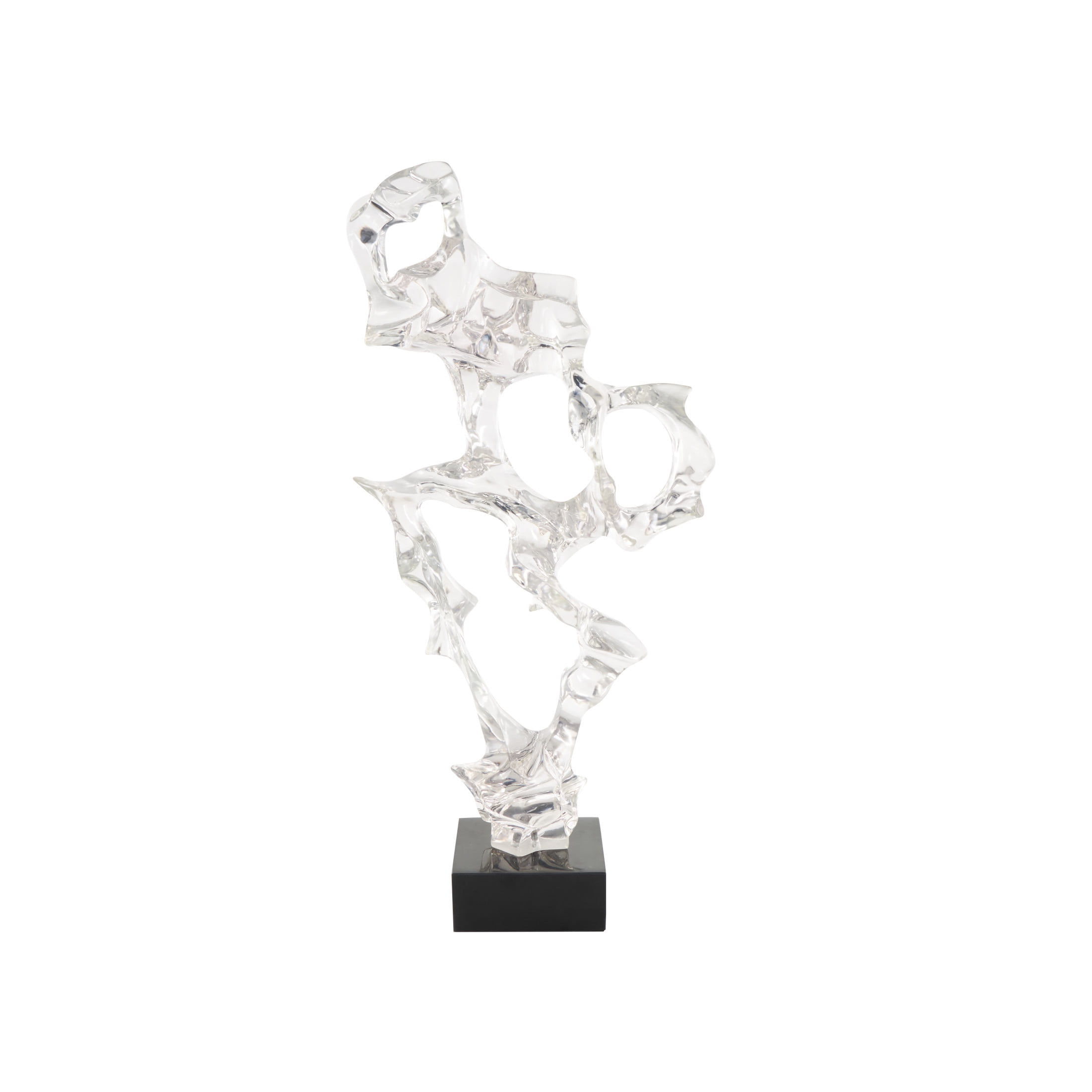 14" x 29" Clear Resin Abstract Sculpture with Black Square Base, by DecMode