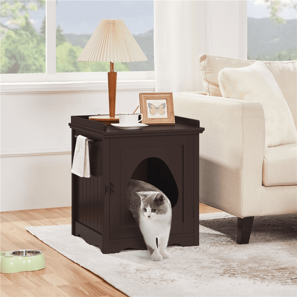 Alden Design Wooden Cat Litter Box Enclosure End Table Espresso