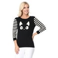 thumbnail image 2 of YEMAK Women's Kitty Cat Face 3/4 Sleeve Crewneck Casual Pullover Sweater MK3375-BLACK-M, 2 of 10