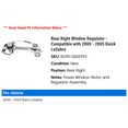 thumbnail image 2 of Rear Right Window Regulator - Compatible with 2000 - 2005 Buick LeSabre 2001 2002 2003 2004, 2 of 2