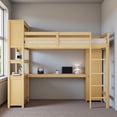 thumbnail image 2 of Tcbosik Queen Size Loft Bed with Wardrobe, Desk, Shelves and Cabinet, Wood Bed Frame with Ladder and Guardrail, No Box Spring Needed, Natural, 2 of 9