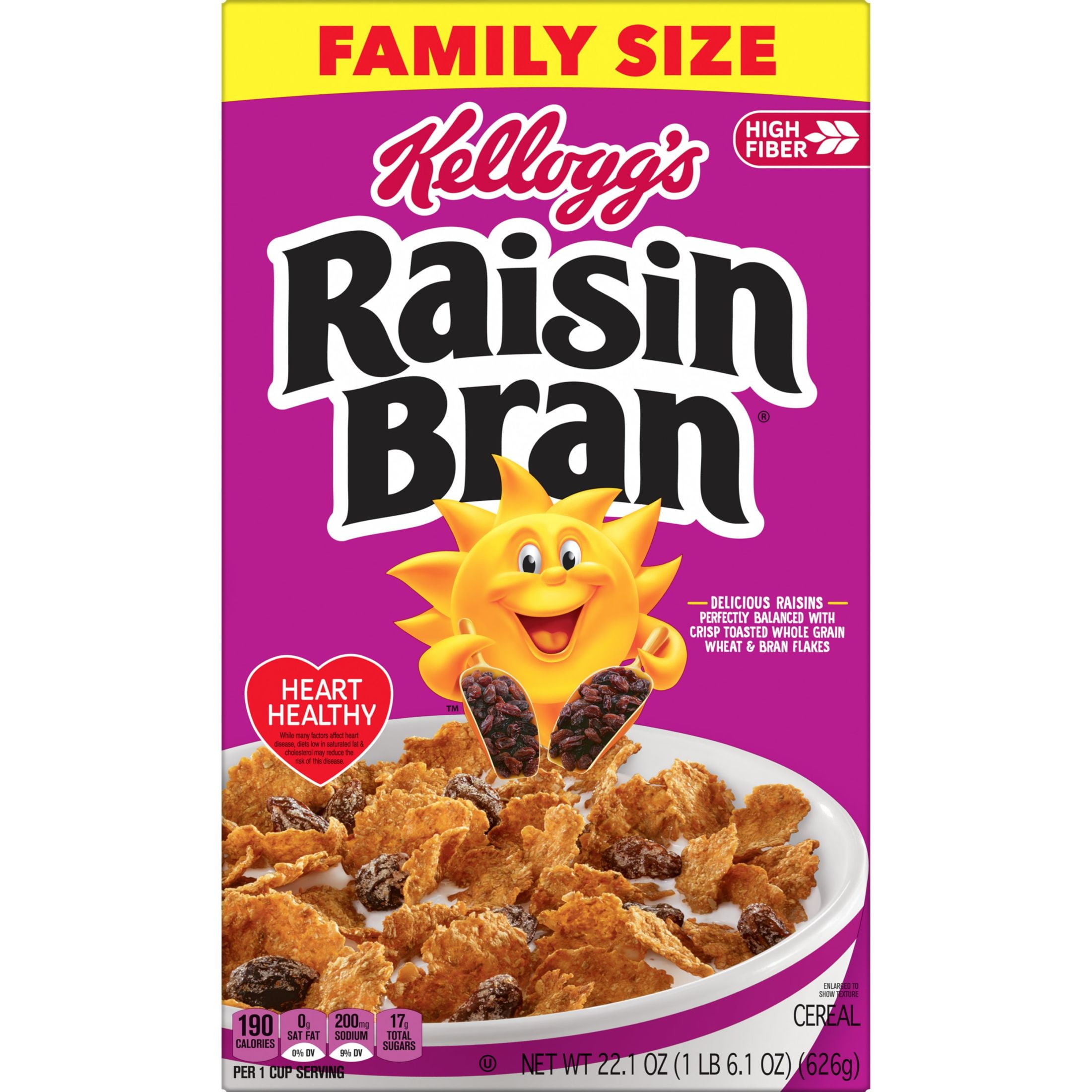 Kellogg's Raisin Bran Breakfast Cereal, Fiber Cereal, Family Breakfast, Family Size, Original, 22.1oz Box (1 Box) pack of 6