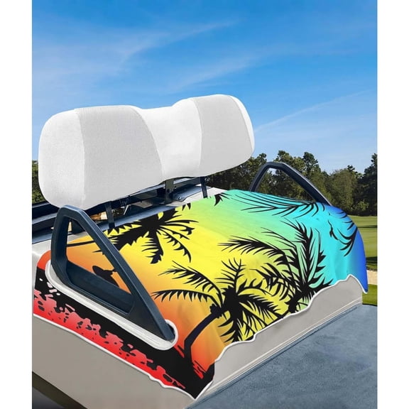 Palm Tree Sunset Golf Cart Seat Covers, Universal Fit for EZGO, Club Car, Yamaha 52"x32", 2 Passenger Golf Cart Seat Protector, Durable Washable