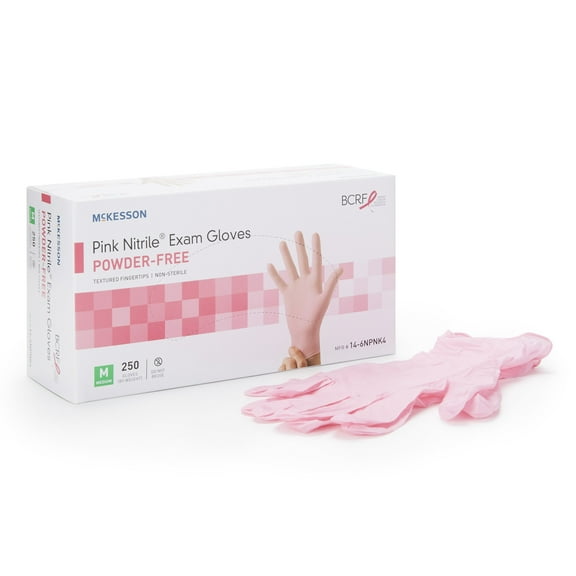 McKesson Pink Nitrile Exam Gloves - Powder-Free, Latex-Free - Size Medium, 250 Count, 10 Boxes, 2500 Total