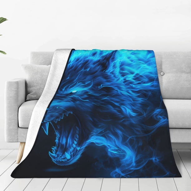 Fotbe Wolf Manta de Franela Acolchonada con Estampado, Súper Suave y Esponjosa, Extra Grande para Sofá, Cama, Uso Todo el Año-60"x50"