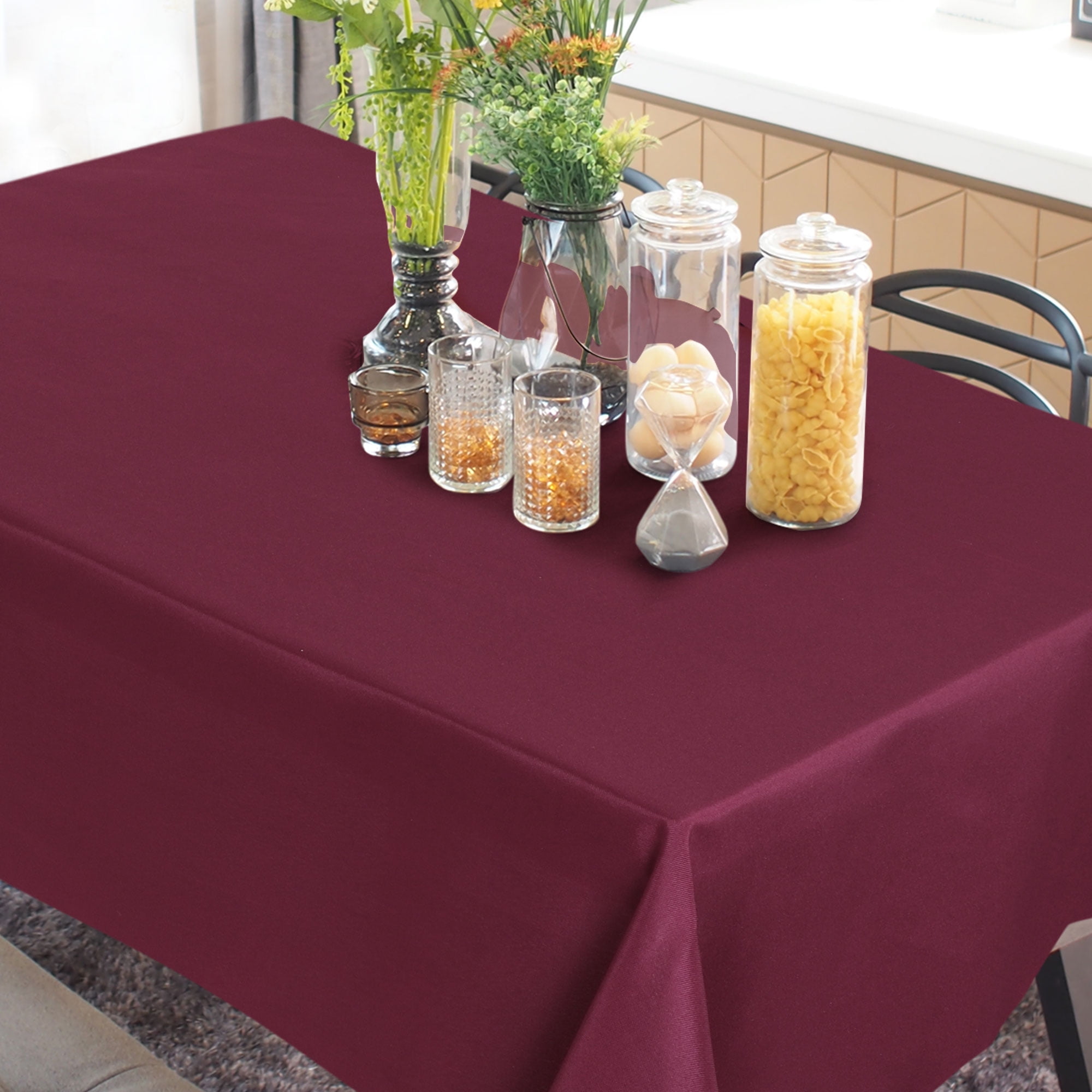 Unique Bargains Tablecloth Washable Polyester Table Protector Burgundy 83" x 59"