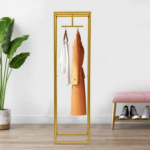 CNCEST Gold Square Clothing Rack Garment Rack w/ Hanging Rod Heavy Duty Clothes Storage