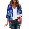 thumbnail image 3 of lcziwo Wamen 4th of July Outfits Kimono Cardigans American Flag Graphic Swimsuits Cover Up Tops Summer Plus Size 3/4 Sleeve Chiffon Cardigan Multicolor XXXXL Sale of The Day, 3 of 6