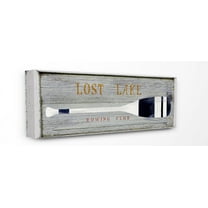 The Stupell Home Decor Collection Rustic Grey Planked Look Blue and White Oar Lost Lake Rowing Club Oversized Stretched Canvas Wall Art, 13 x 1.5 x 30