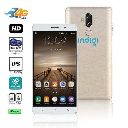 Indigi® Unlocked 4G LTE 6-inch Android 7.0 Nougat SmartPhone 8Core @ 1.3GHz (13MP CAM + Fingerprint Scan + 2SIM (Best 6 Inch Phone)