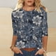 thumbnail image 2 of Tops de Manga Larga de Mujer 3/4 Manga Flores Impresas Cuello Redondo Blusa Casual Estiramiento Suave, 2 of 5