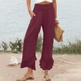 thumbnail image 2 of Linen High-Waist Palazzo Pants - Women's Summer Double Layer Flowy Trousers, Elegant Wide Leg Bohemian Pants | Yubnlvae (Wine | XXL), 2 of 7