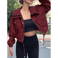 thumbnail image 4 of Womens Cropped Jacket Zip Up Oversized Utility Anorak Coat with Pockets Wine Red L, 4 of 8