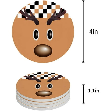 

KXMDXA Christmas Reindeer Set of 4 Round Coaster for Drinks Absorbent Ceramic Stone Coasters Cup Mat with Cork Base for Home Kitchen Room Coffee Table Bar Decor